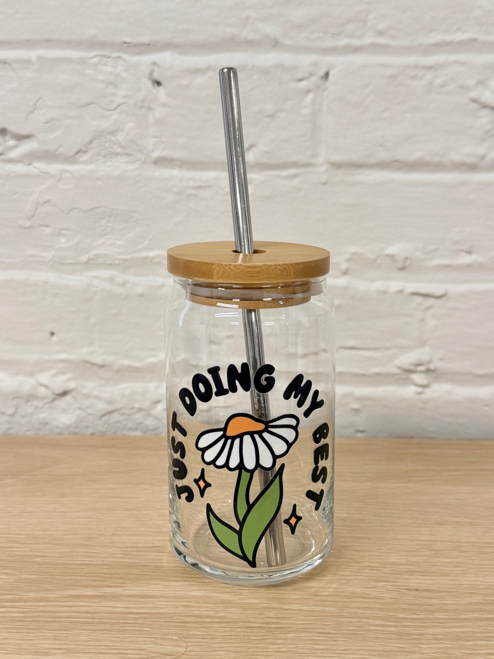 059 - Just Doing My Best 16oz Glass Can Cup with Straw