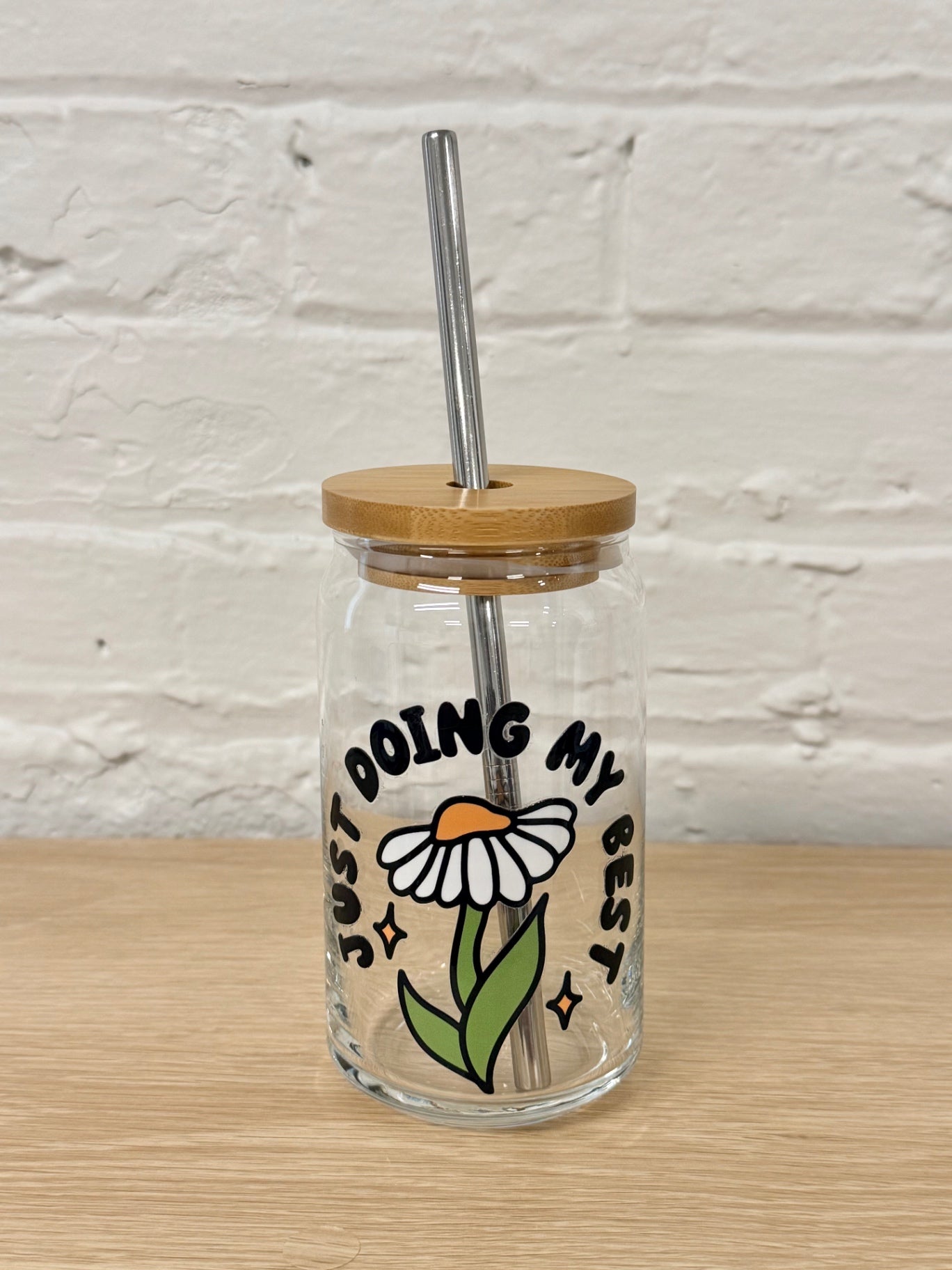 059 - Just Doing My Best 16oz Glass Can Cup with Straw