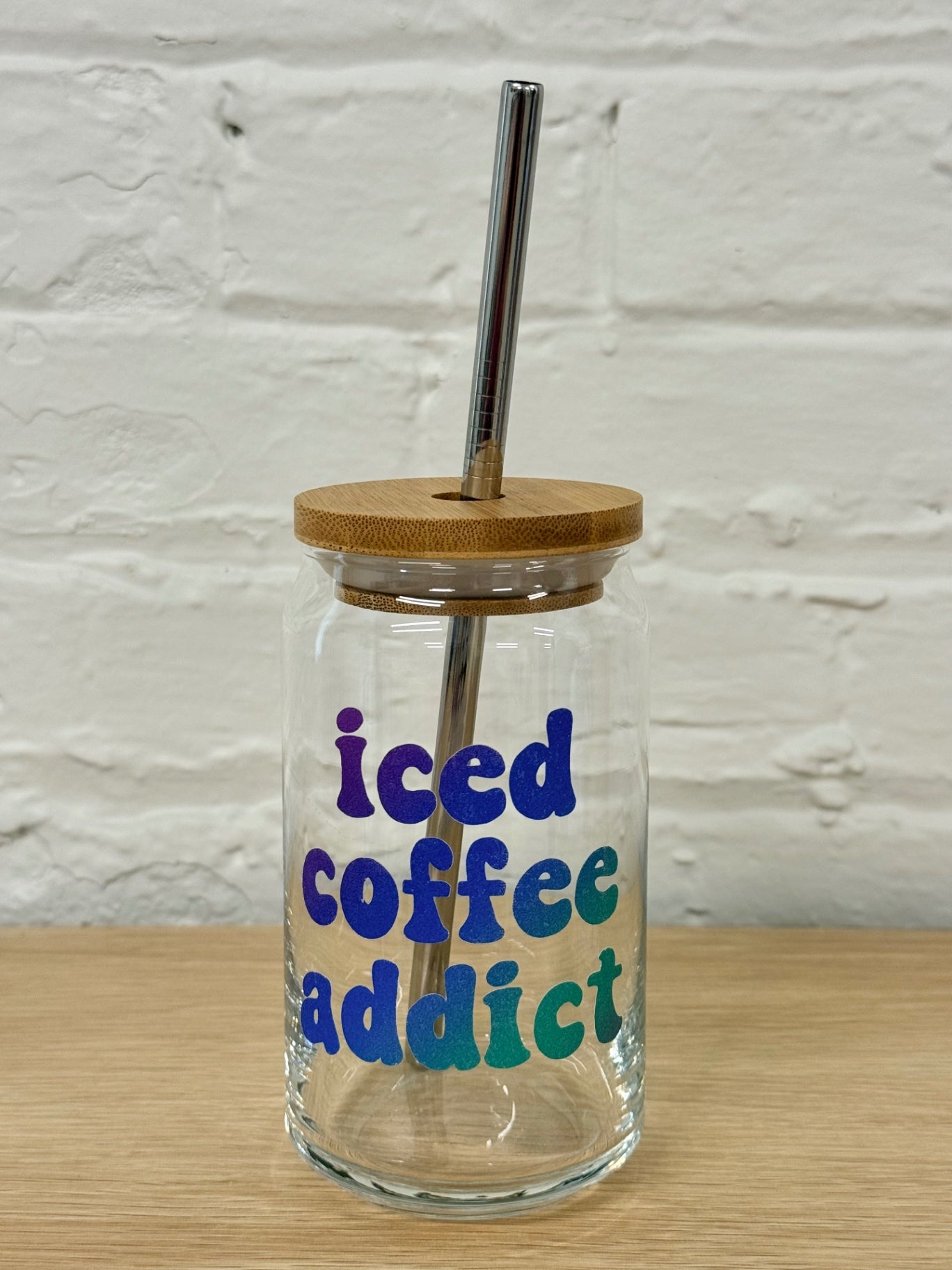 059 - Iced Coffee Addict Glass Cup with Straw