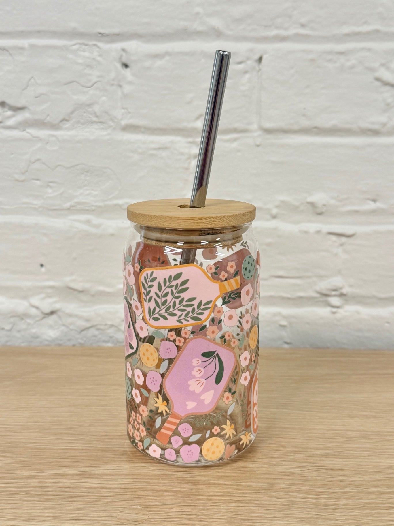 059 - Pickleball 16oz Glass Can Cup with Straw