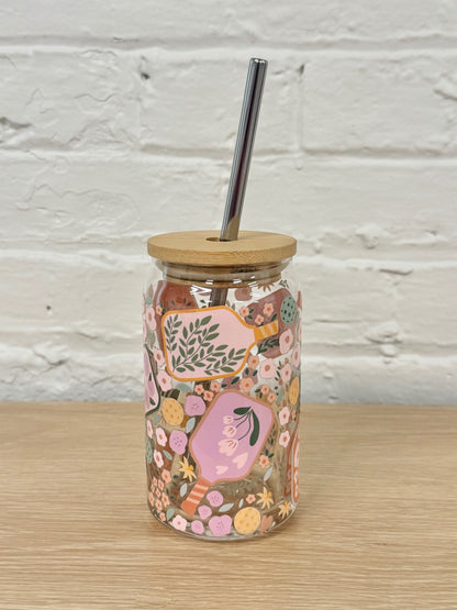059 - Pickleball 16oz Glass Can Cup with Straw