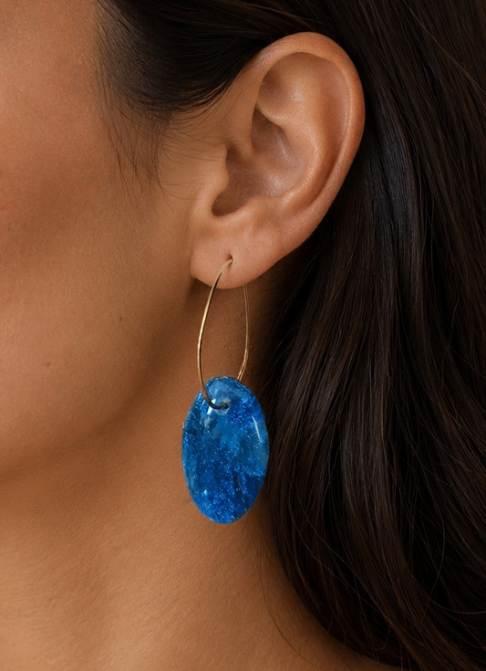 025 - Deep Blue Crystalline Hoop Dangle Earrings