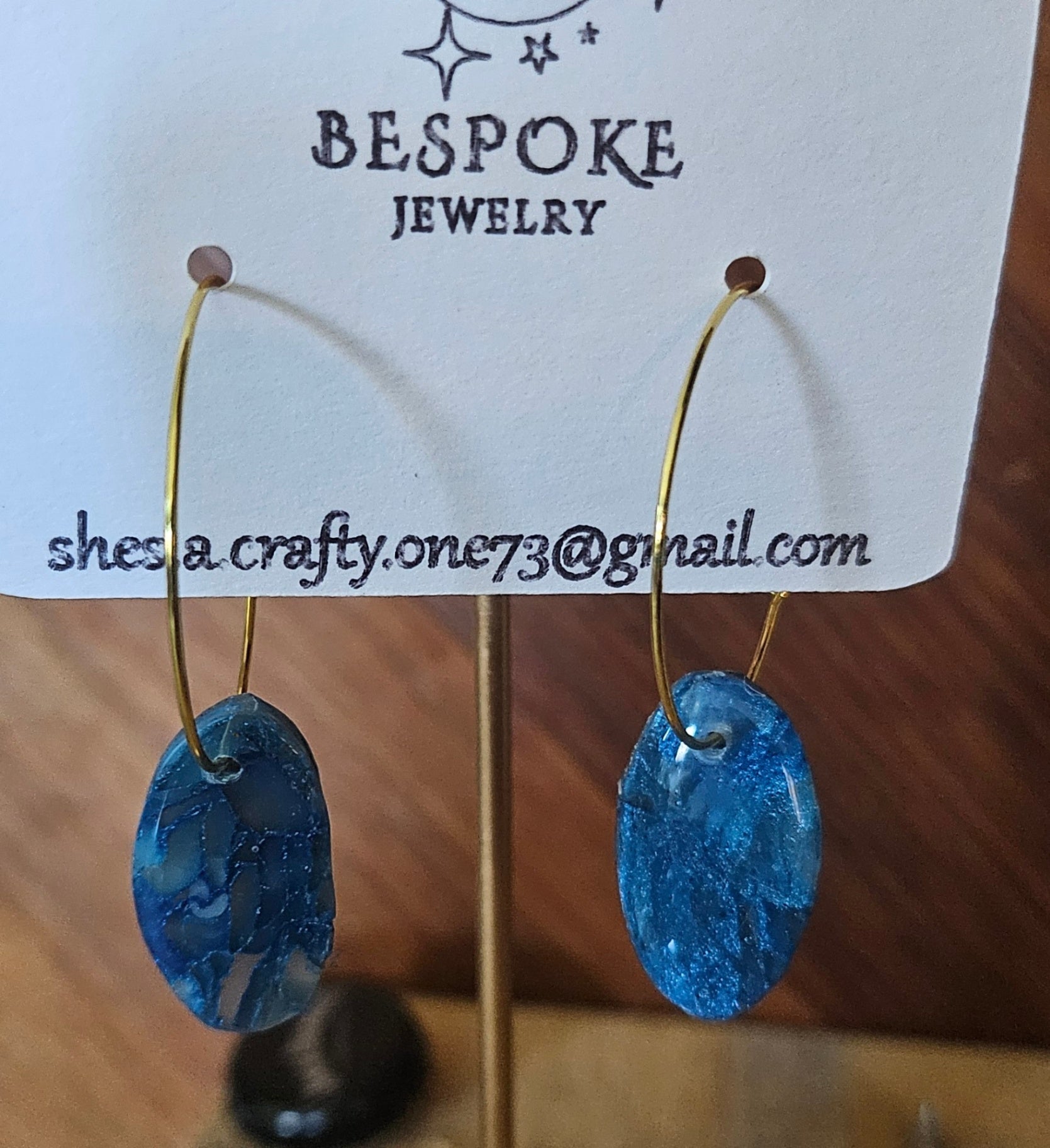 025 - Deep Blue Crystalline Hoop Dangle Earrings