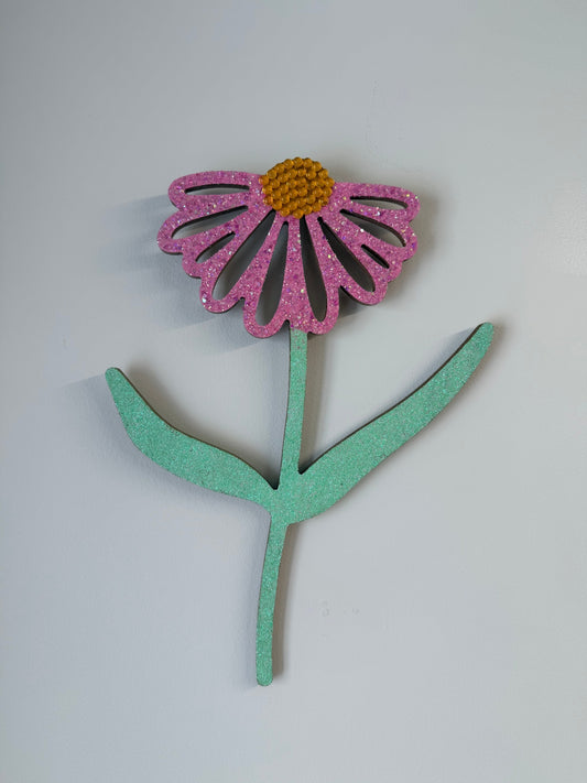 060 - Pink Glitter Daisy Wall Art 