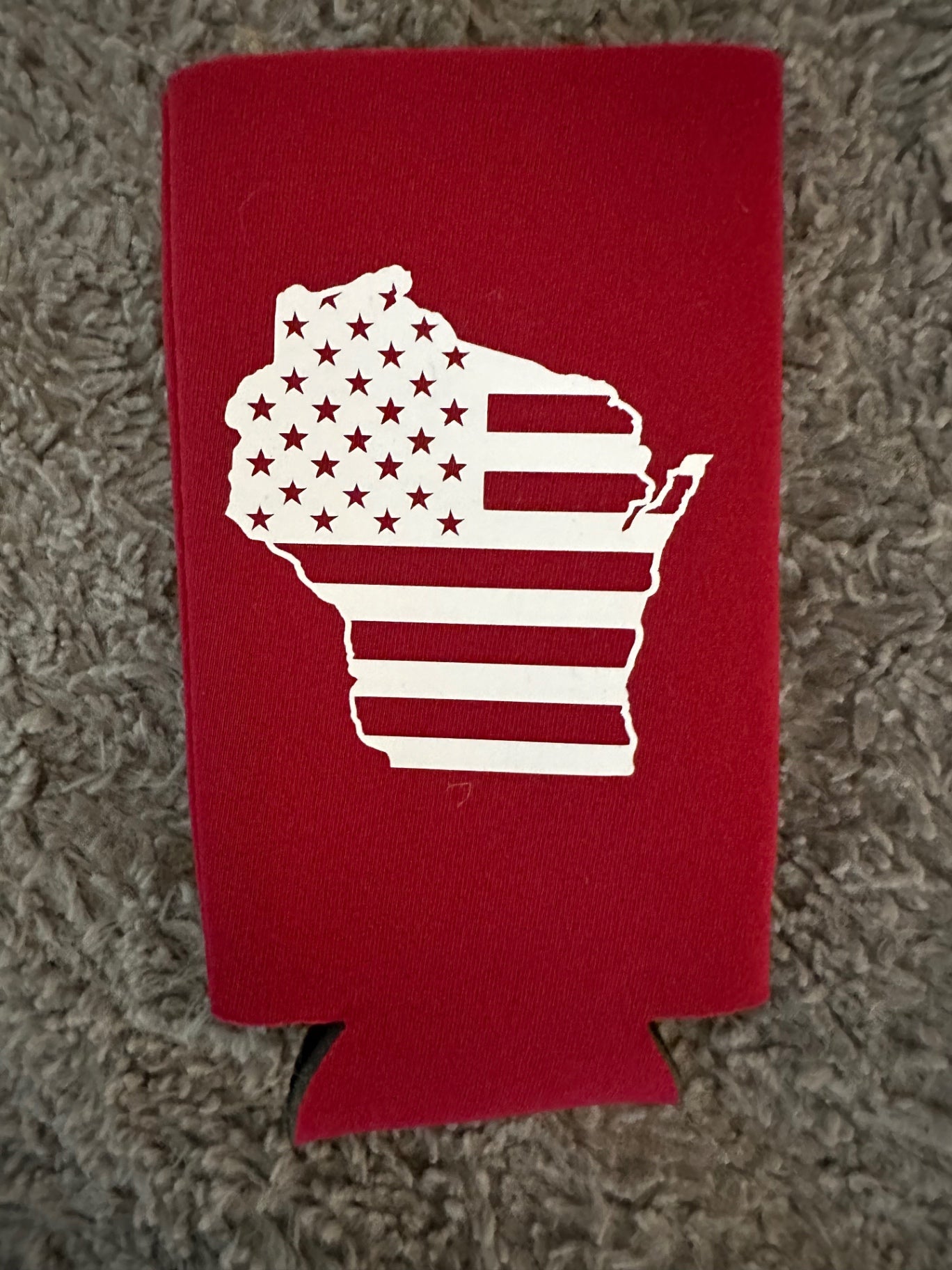 059 - Patriotic Stars and Stripes WI State Tall Can Coozie | Red