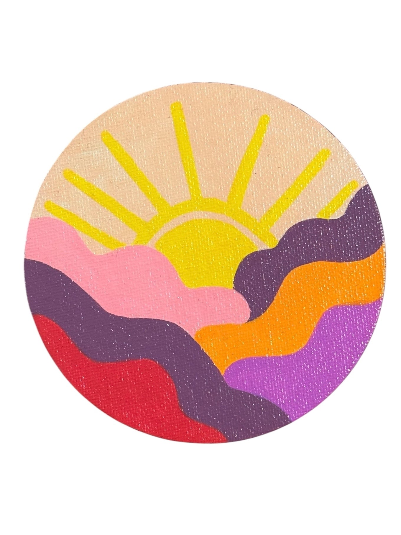 060 - Hand-painted Mountain Sunrise Round Magnet
