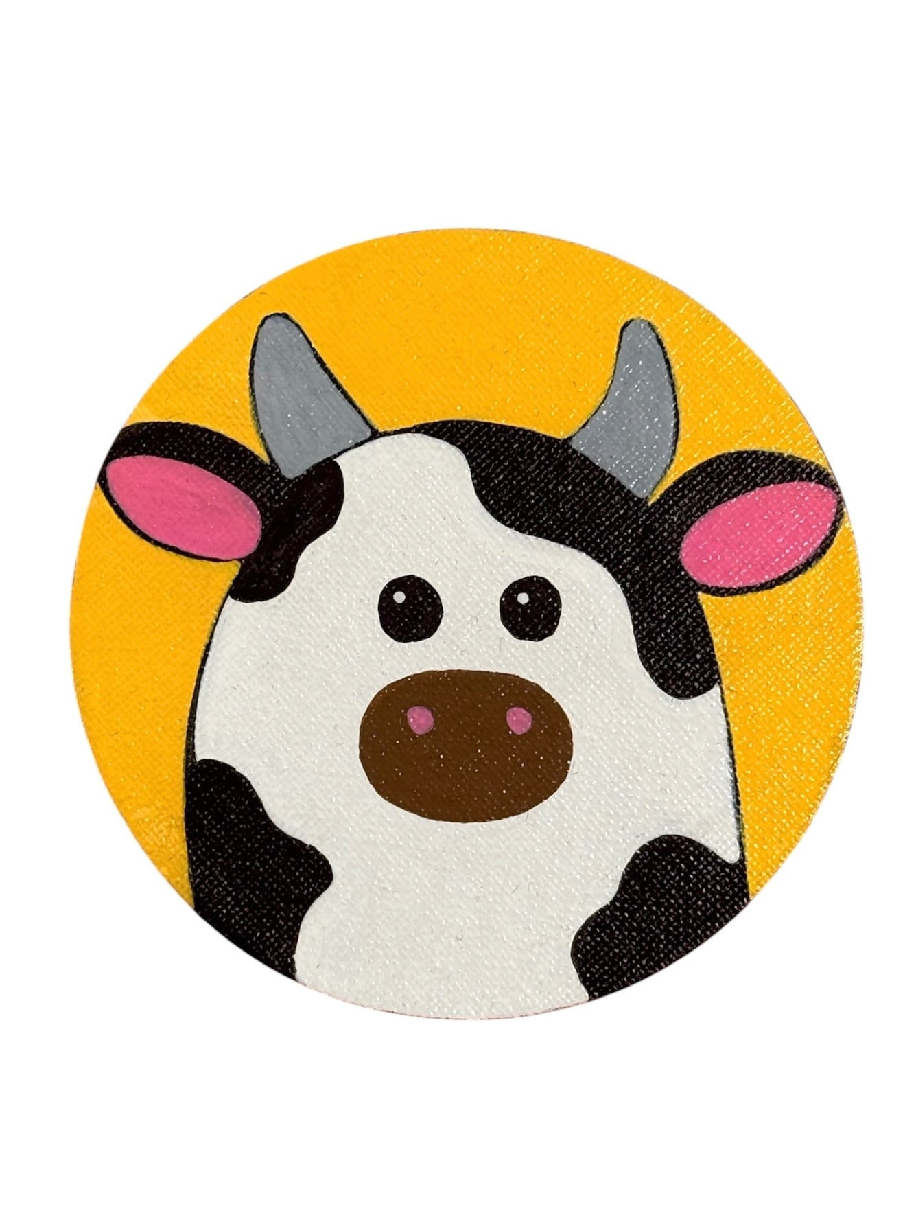 060 - Hand-painted Cow Round Magnet