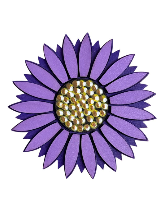 060 - Hand-painted Layered Sunflower Magnet | Purple