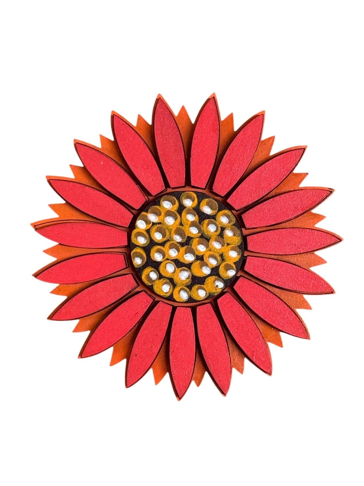 060 - Hand-painted Layered Sunflower Magnet | Red