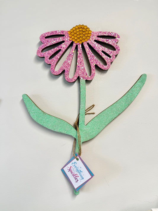 060 - Pink Glitter Daisy Wall Art