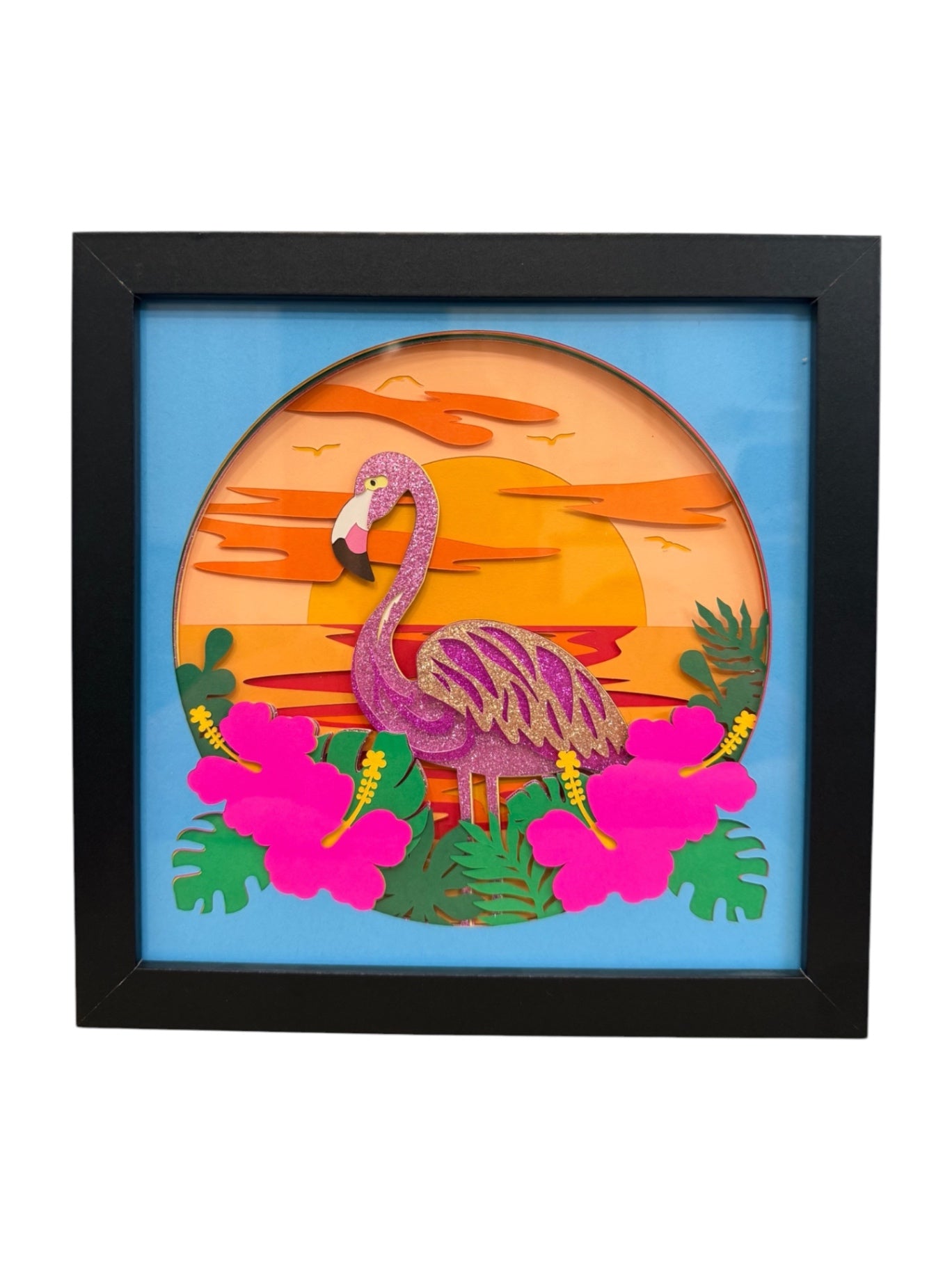 Sunset Flamingo Shadow Box