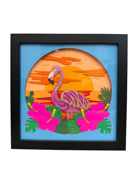 Sunset Flamingo Shadow Box