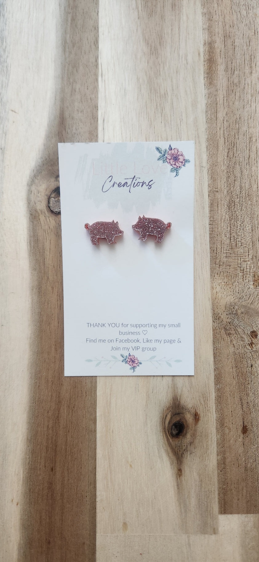 011 - Pink Glitter Acrylic Pig Stud Earrings