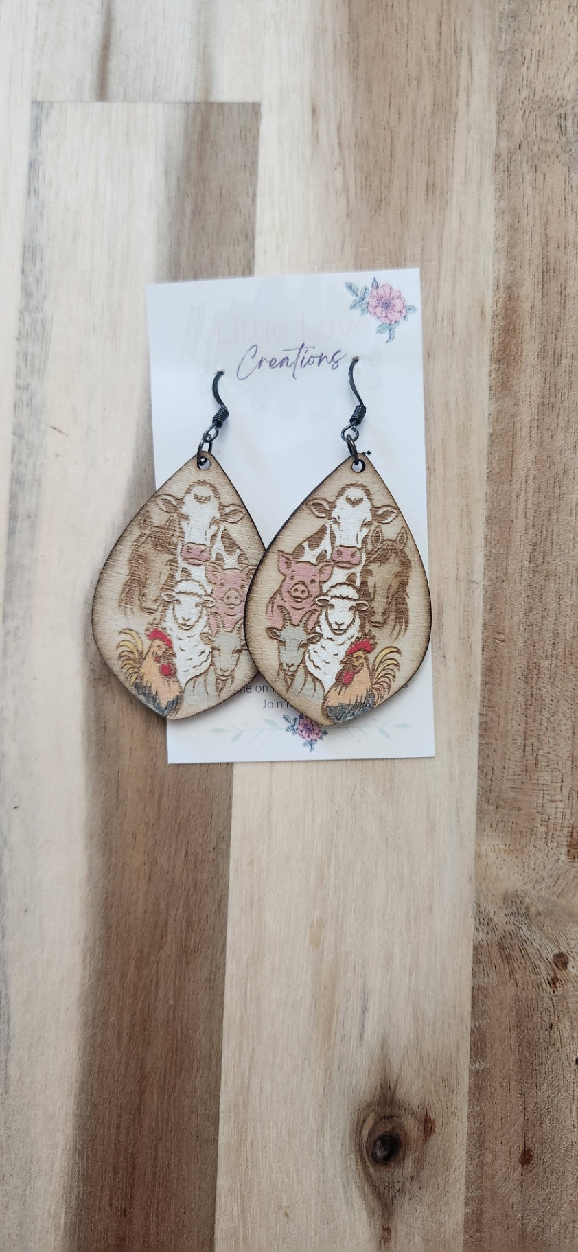 011 - Farm Animal Wooden Dangle Earrings