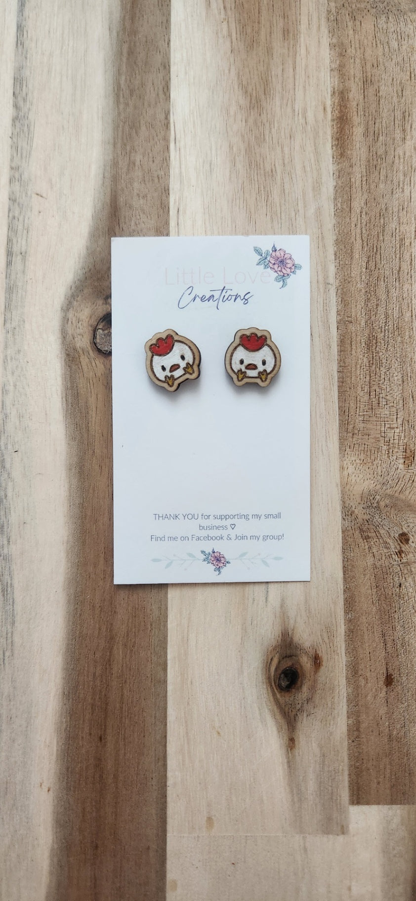 011 - Little Chicken Wooden Stud Earrings