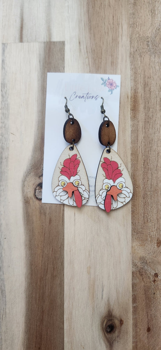 011 - Crazy Chicken Wooden Dangle Earrings