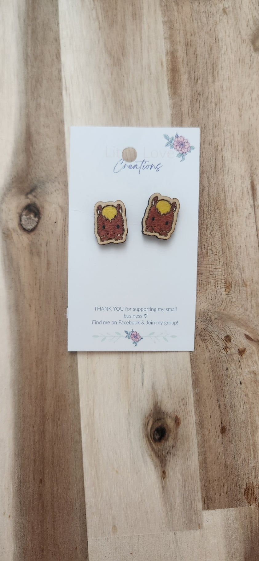 011 - Wooden Horse Stud Earrings