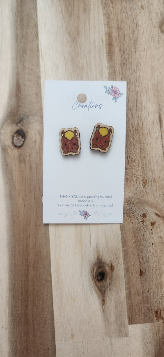 011 - Wooden Horse Stud Earrings
