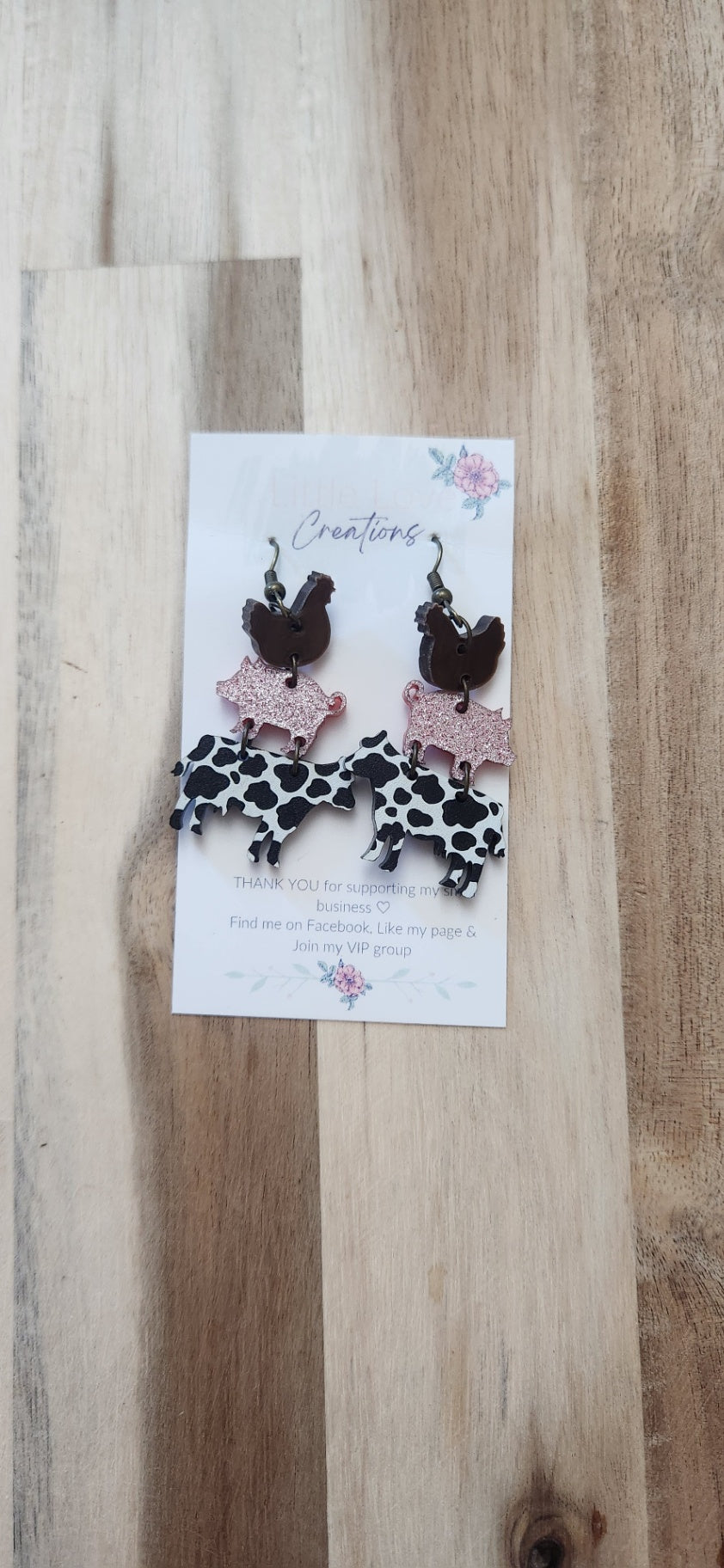011 - Chicken Pig Cow Stacked Acrylic Dangle Earrings