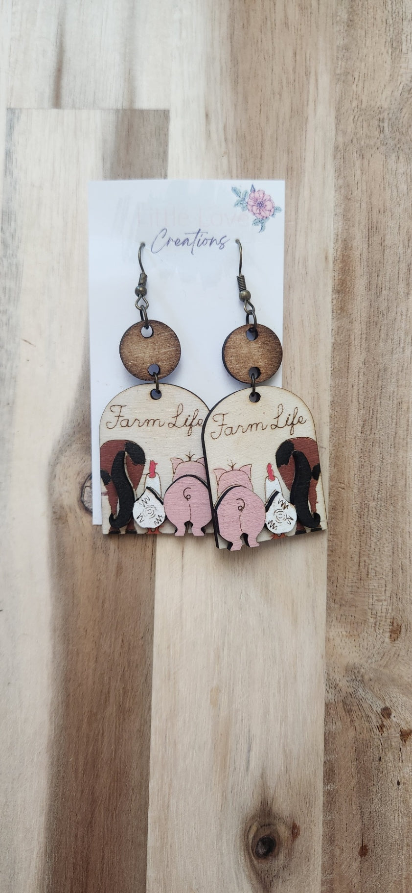 011 - Farm Life Animal Butt Wooden Dangle Earrings
