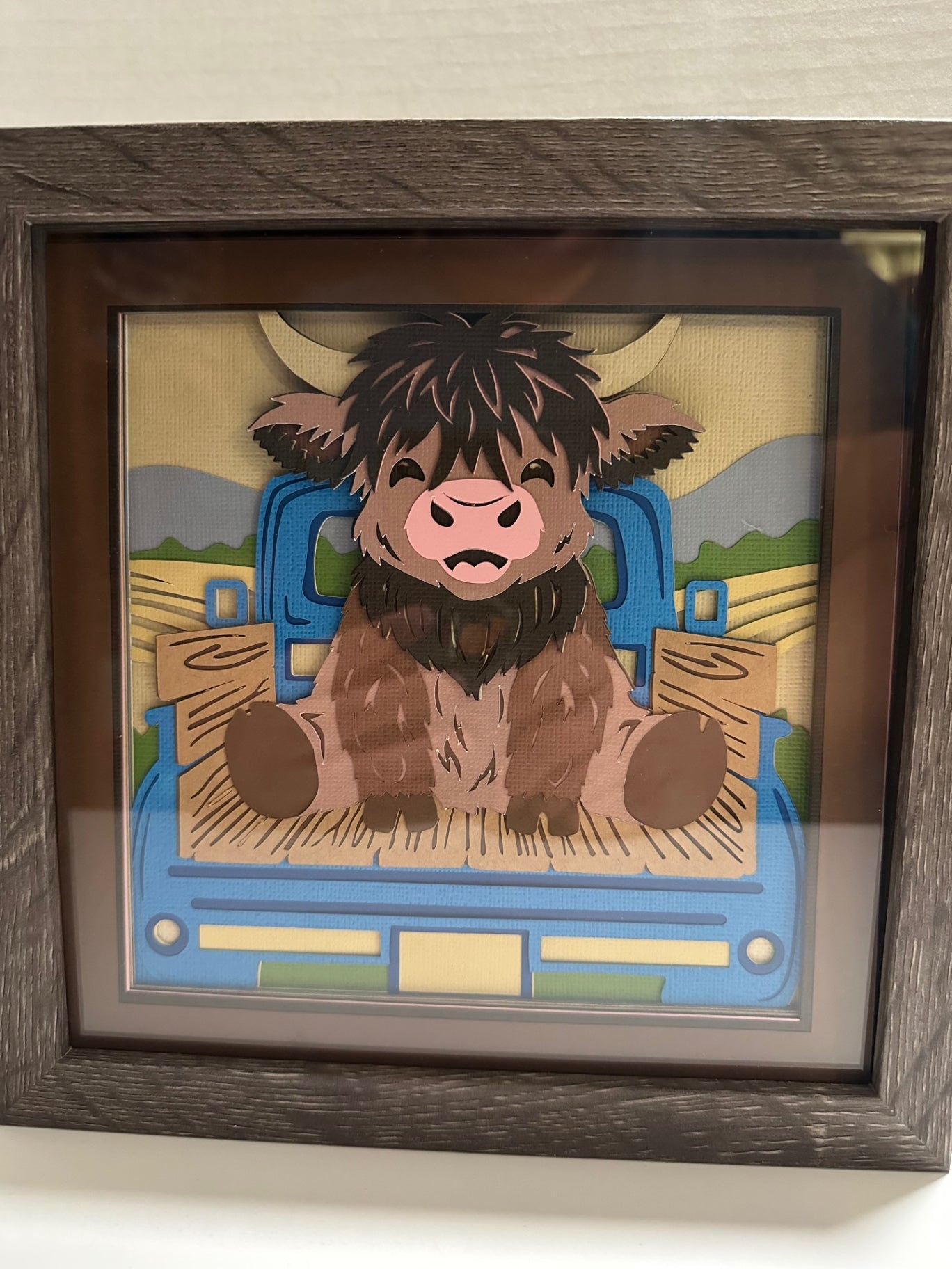 Highland Cow in Truck Shadow Box