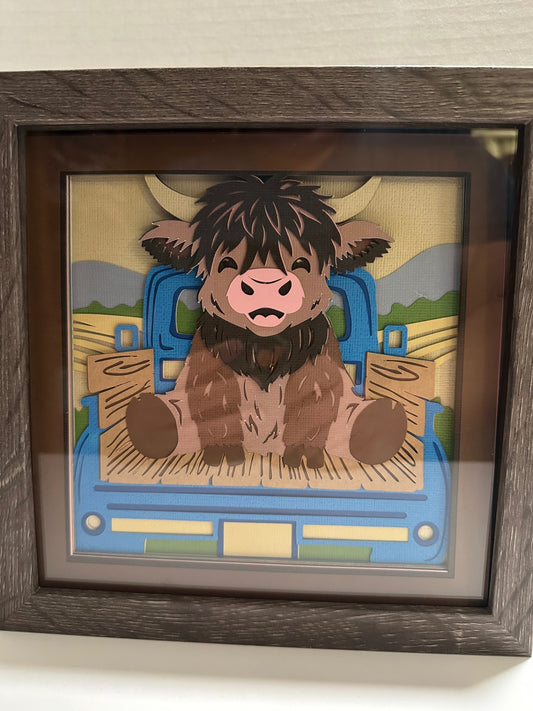 Highland Cow in Truck Shadow Box