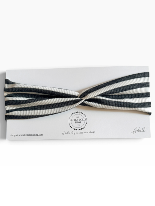 035 - Black and White Striped Ribbed Headband