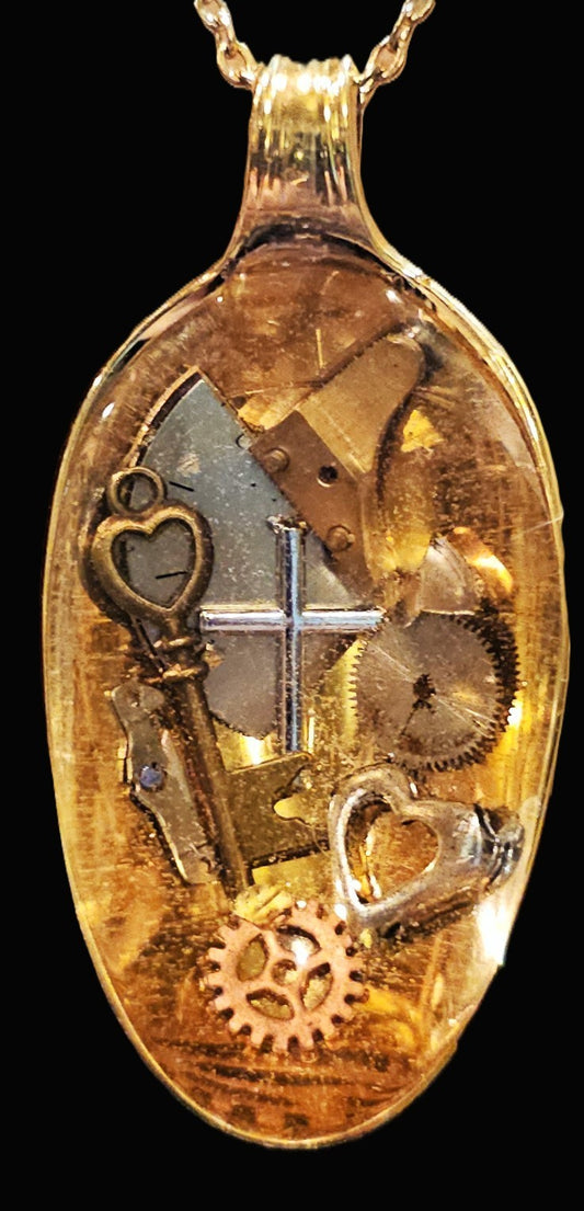 070 - Goldware Mid-Century Spoon Necklace with Watch Parts