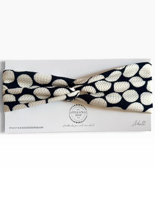 035 - White Polka Dot Black Textured Headband