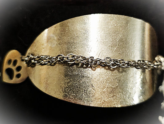 070 - Flattened Milled Spoon Bracelet with Pet Paw charm
