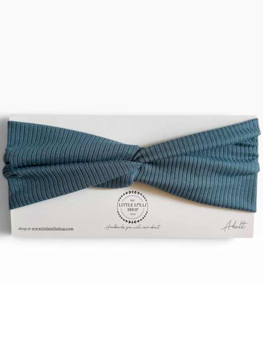 035 - Dusty Blue Teal Ribbed Headband