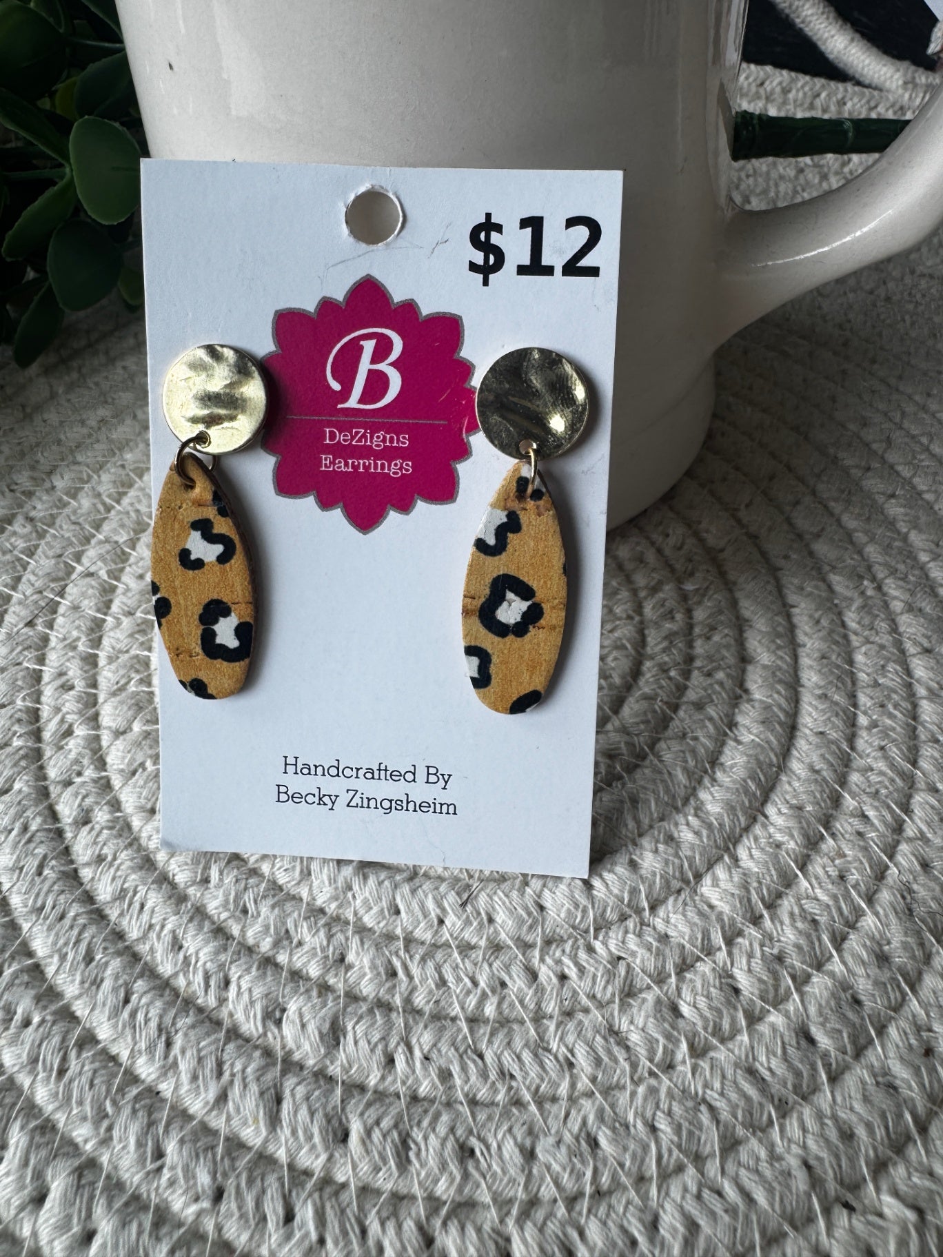 071 - Safari Glow Hammered Gold & Leopard Earrings 