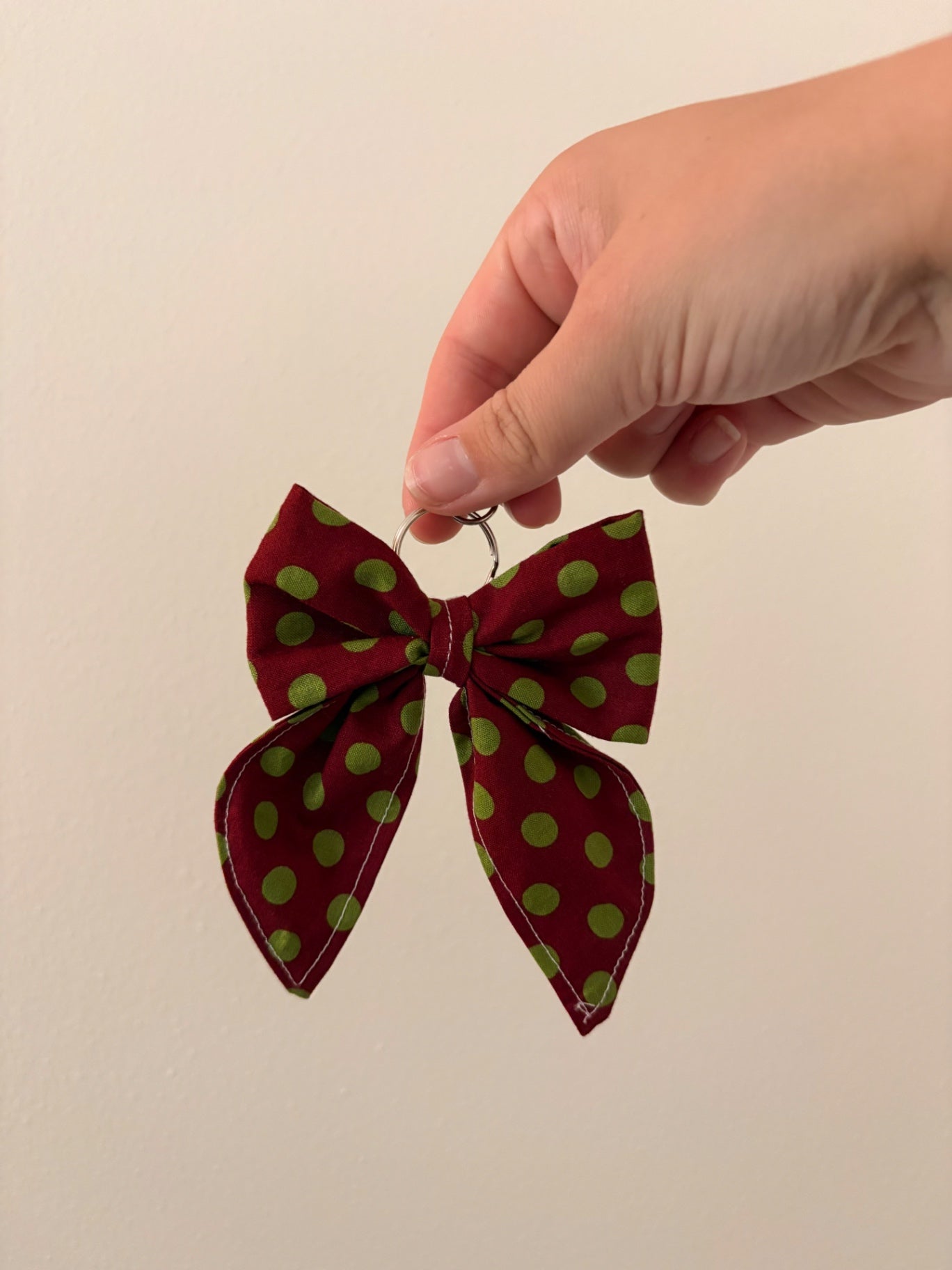 063 - Maroon Polka Dot Bow Keychain