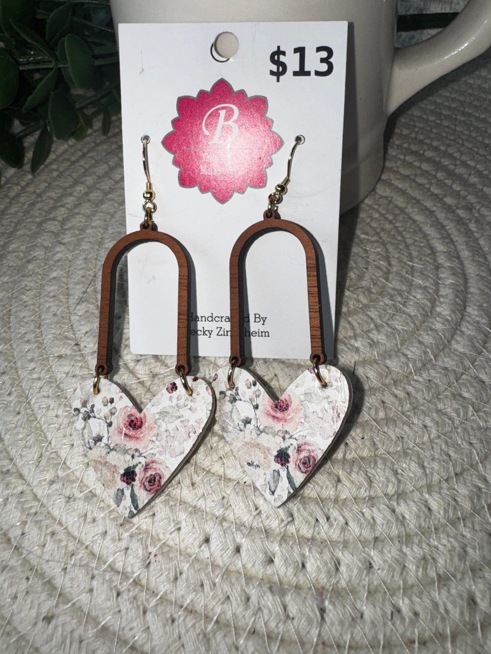 071 - Romance in Bloom Wooden Arch Dangle Earrings