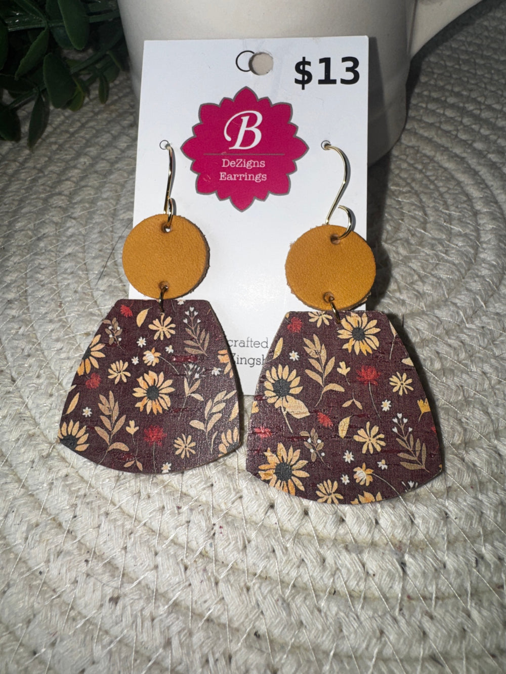 071 - Autumn Harvest Leather & Cork Dangle Earrings