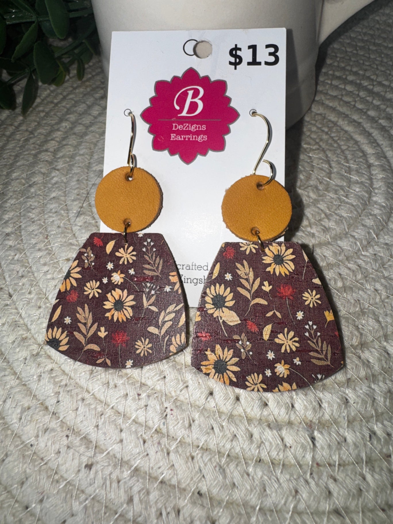071 - Autumn Harvest Leather & Cork Dangle Earrings 