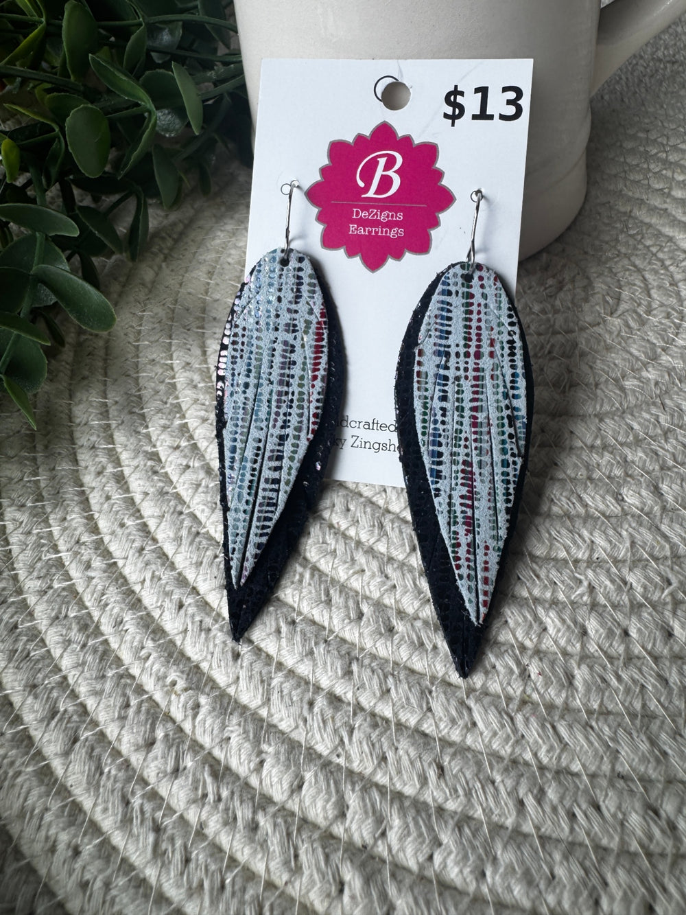 071 -Electric Striped Metallic Layered Feather Earrings