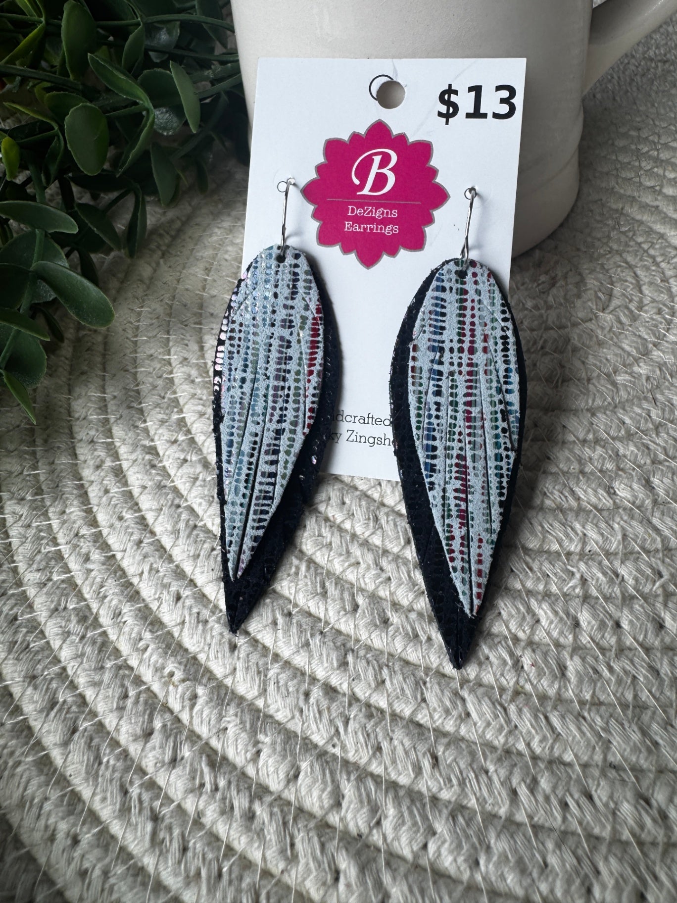 071 - Multicolor Striped Metallic Layered Feather Earrings