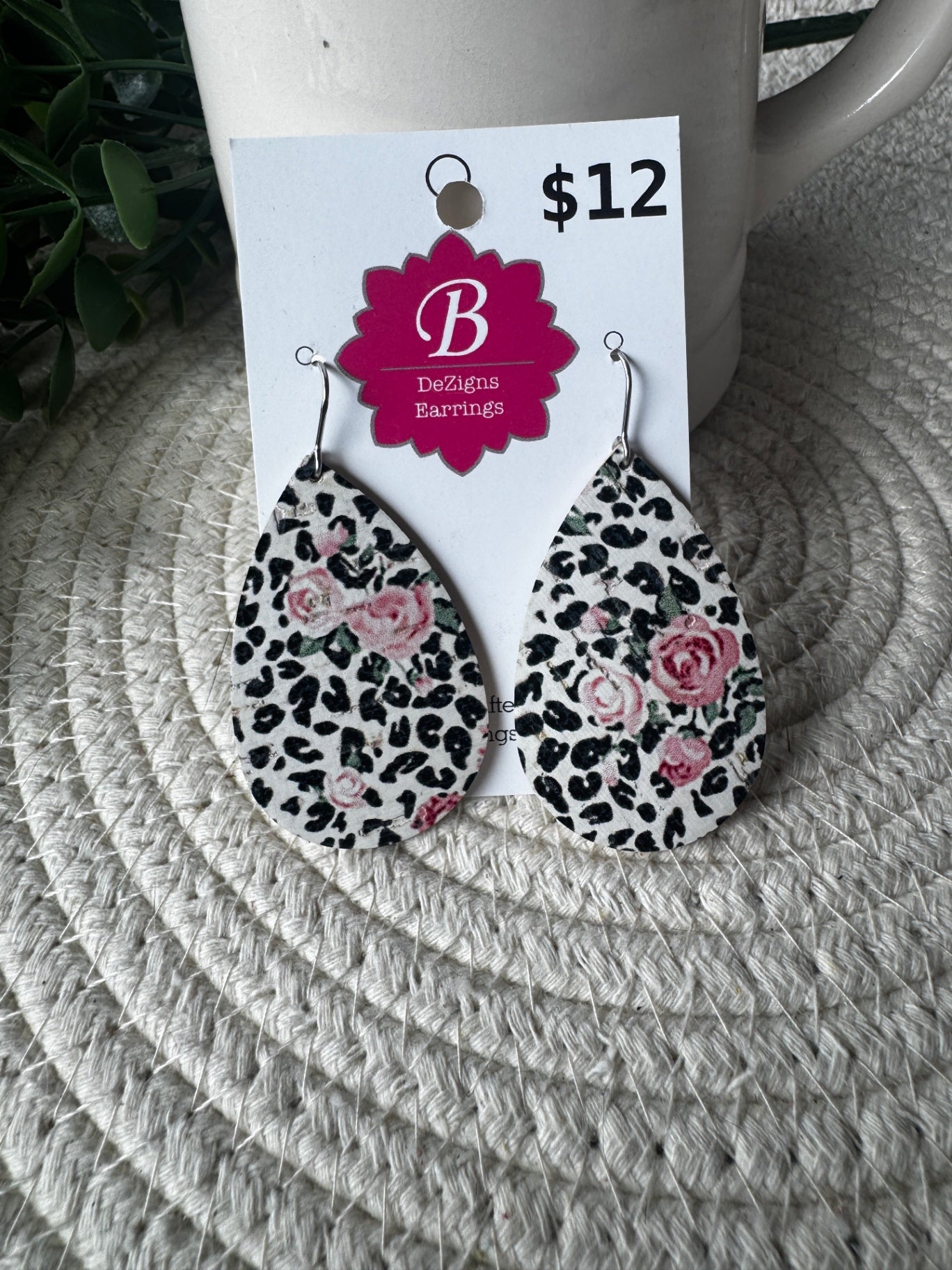 071 - Floral Leopard Cork Teardrop Earrings