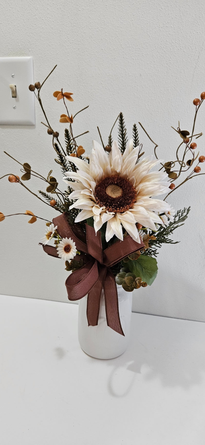 054 - Cream Mason Jar Floral Arrangement 