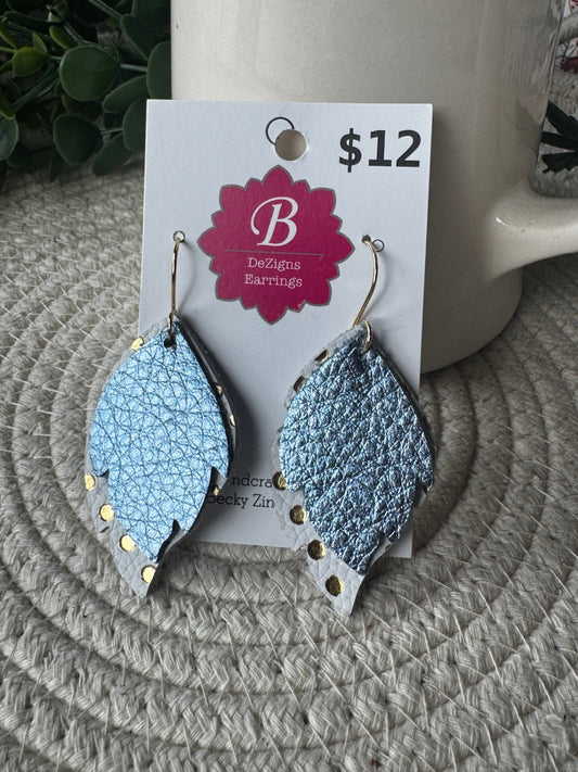 071 - Icy Shimmer Layered Metallic Leather Leaf Earrings