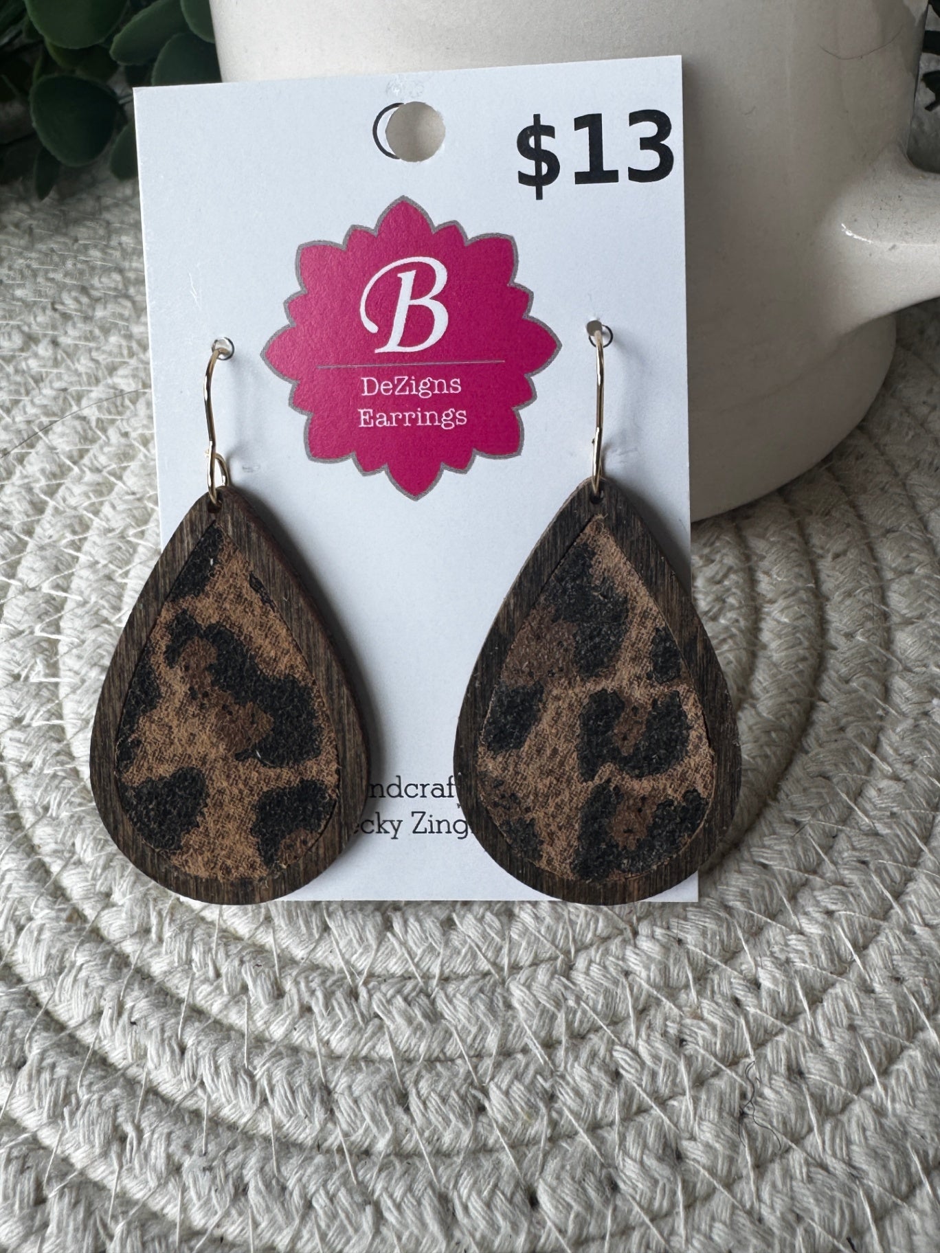 071 - Sultry Safari Wooden Framed Leopard Teardrop Earrings