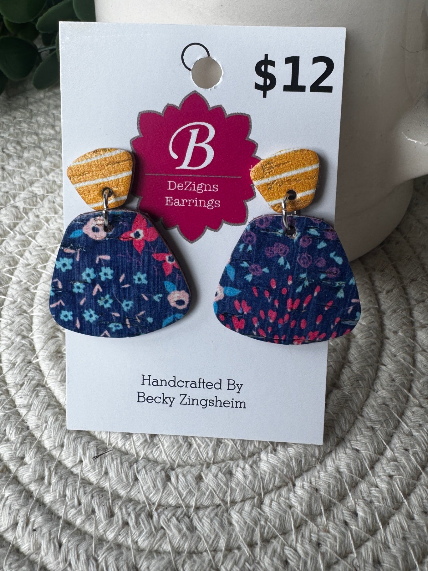 071 - Midnight Meadow Mustard & Navy Cork Earrings