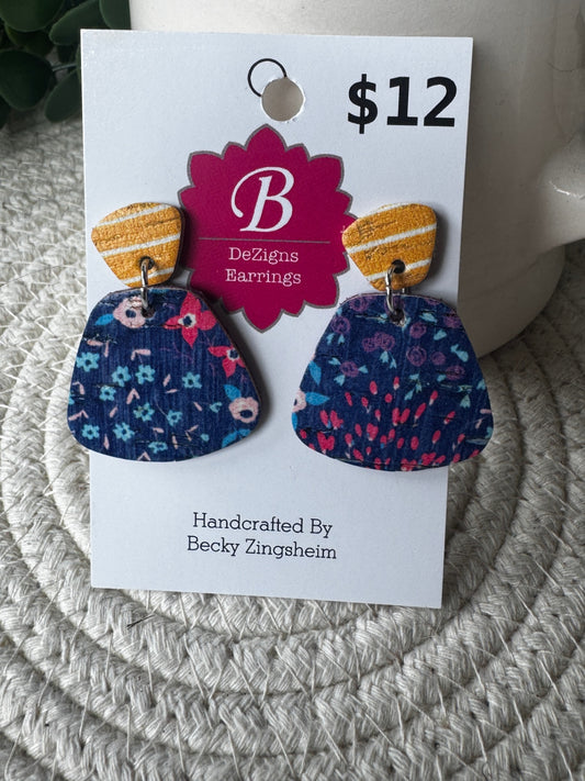 071 - Midnight Meadow Mustard & Navy Cork Earrings