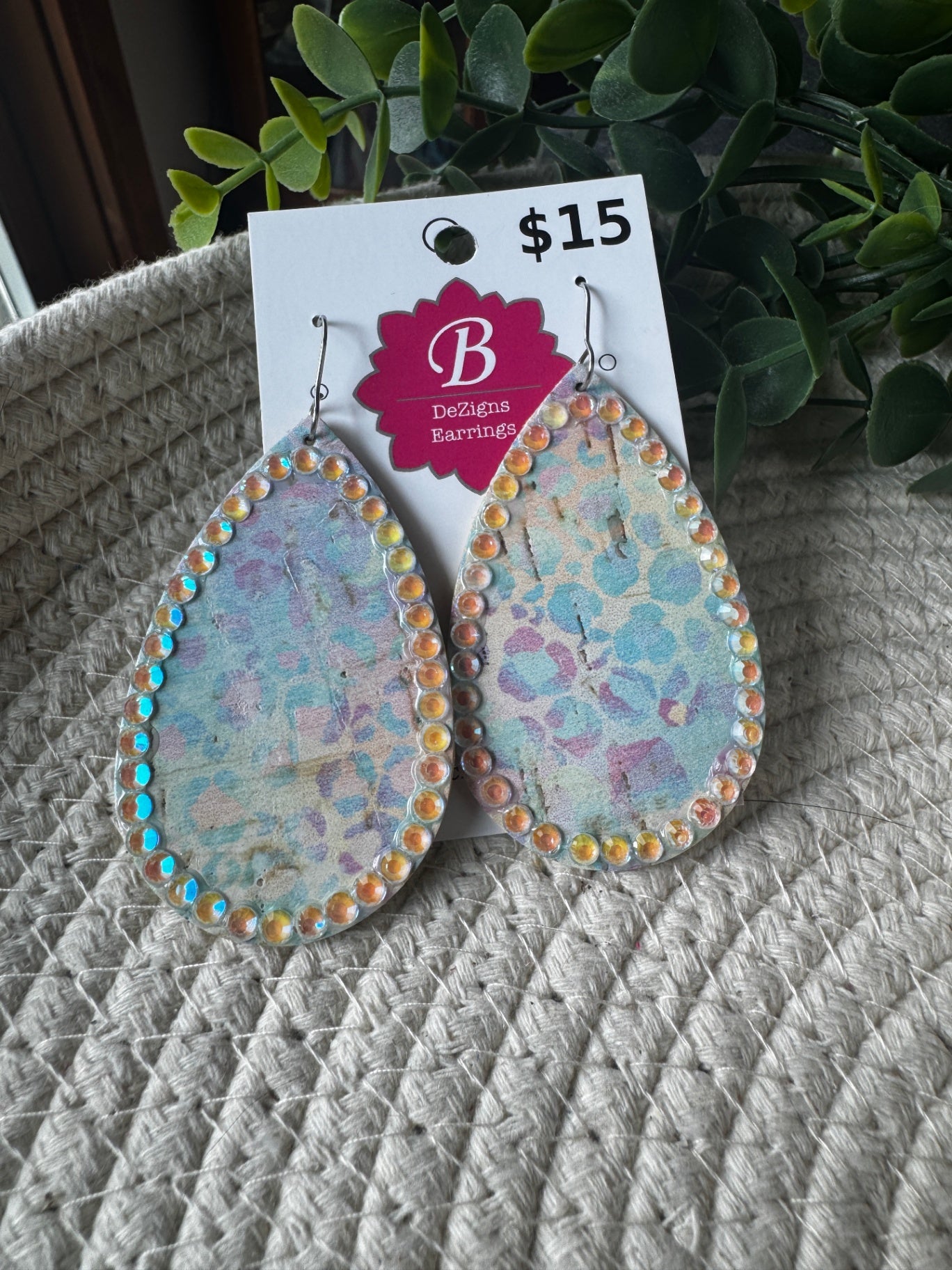 071 - Pastel Mermaid Rhinestone Leopard Teardrops