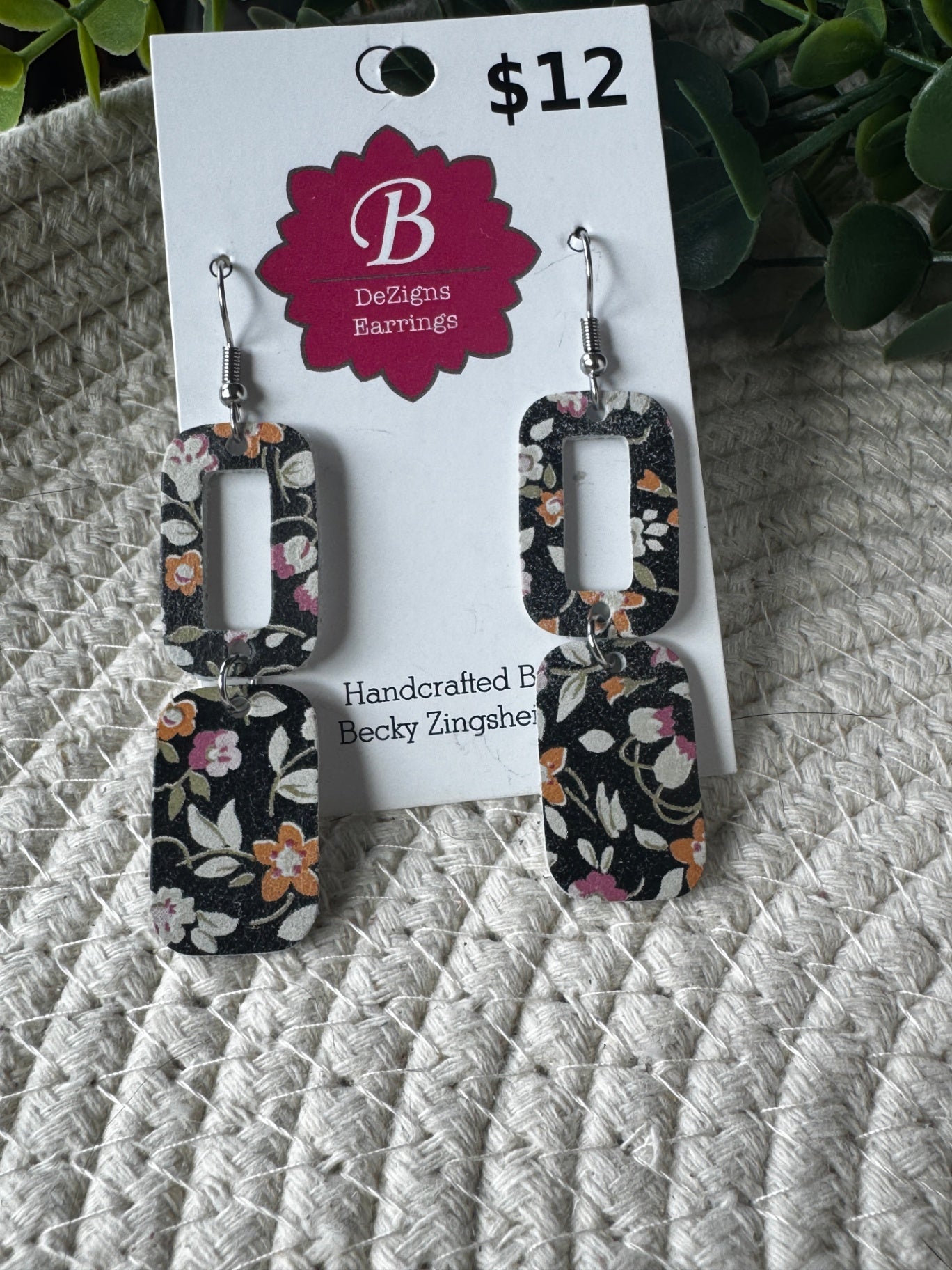 071 - Midnight Tapestry Two-Tier Rectangular Cork Earrings