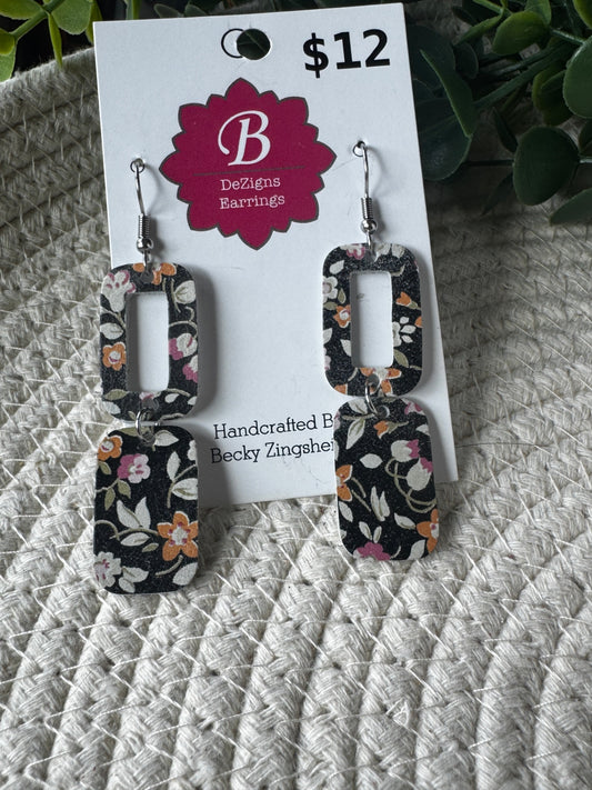 071 - Midnight Tapestry Two-Tier Rectangular Cork Earrings