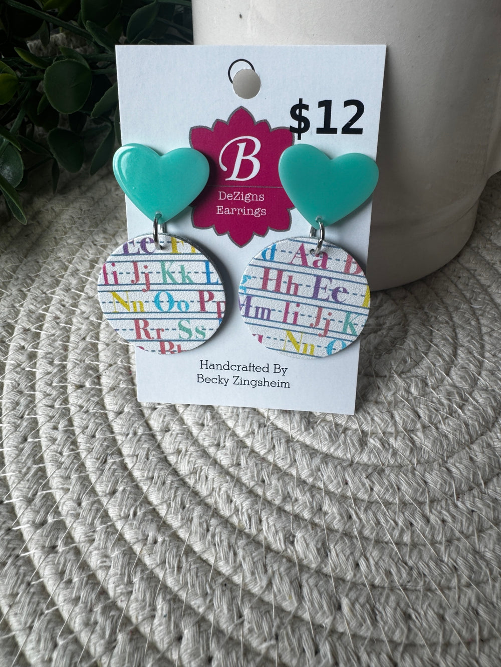 071 - Teach with Heart Leather Dangle Earrings