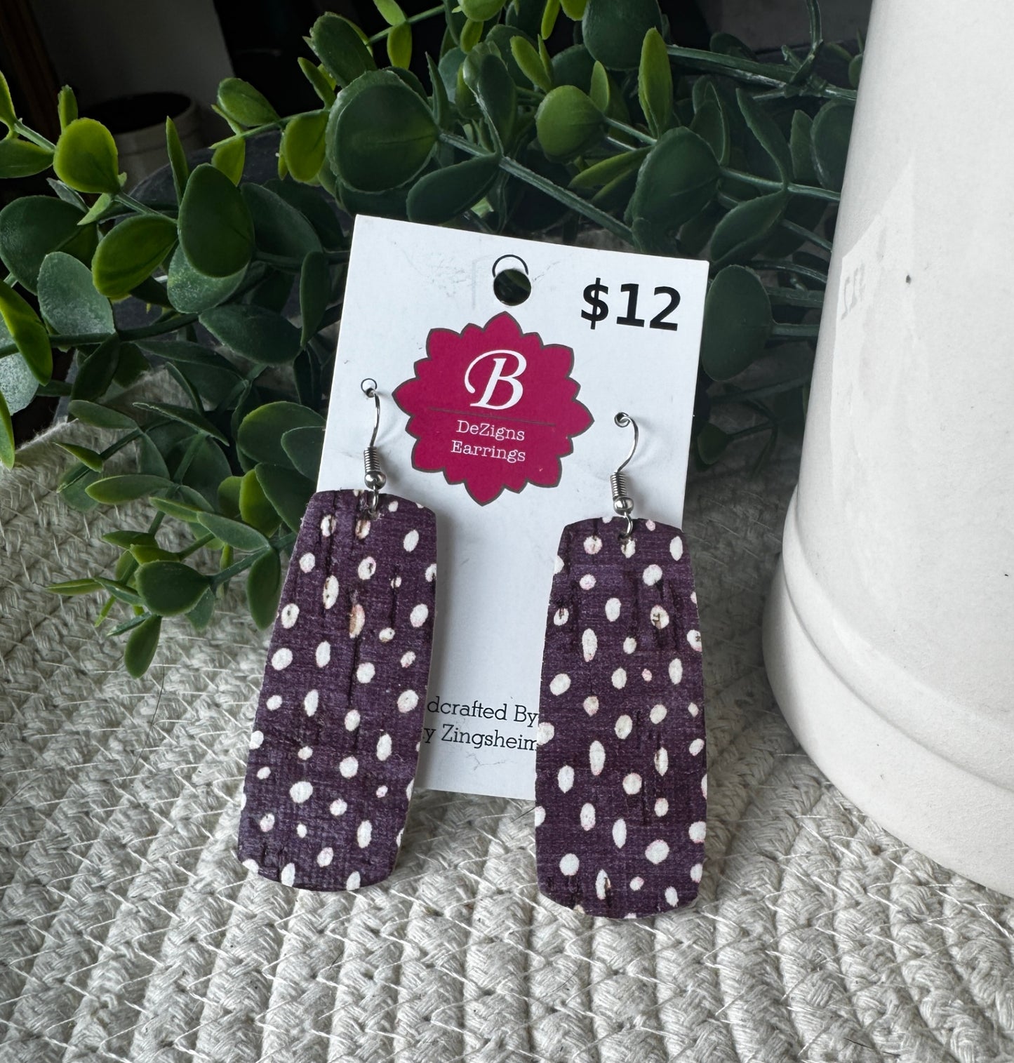 071 - Plum Blossom Dot Cork Rectangle Earrings