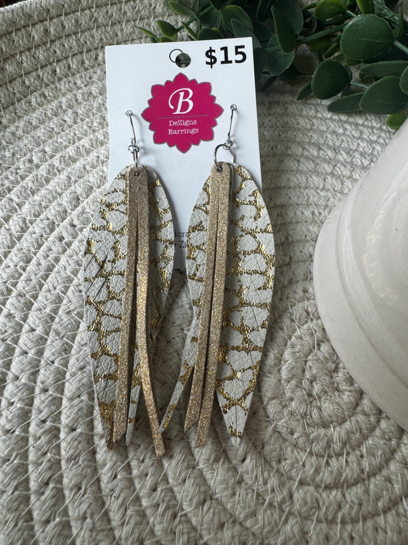 071 - Gilded Safari Feather & Fringe Leather Statement Earrings